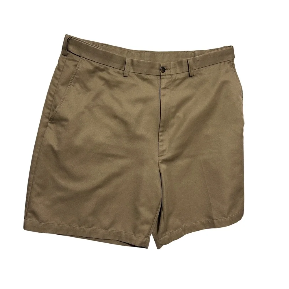 Haggar Mens Quality For Life Chino Shorts 40 Tan‎ Classic Flat Front Golf Casual